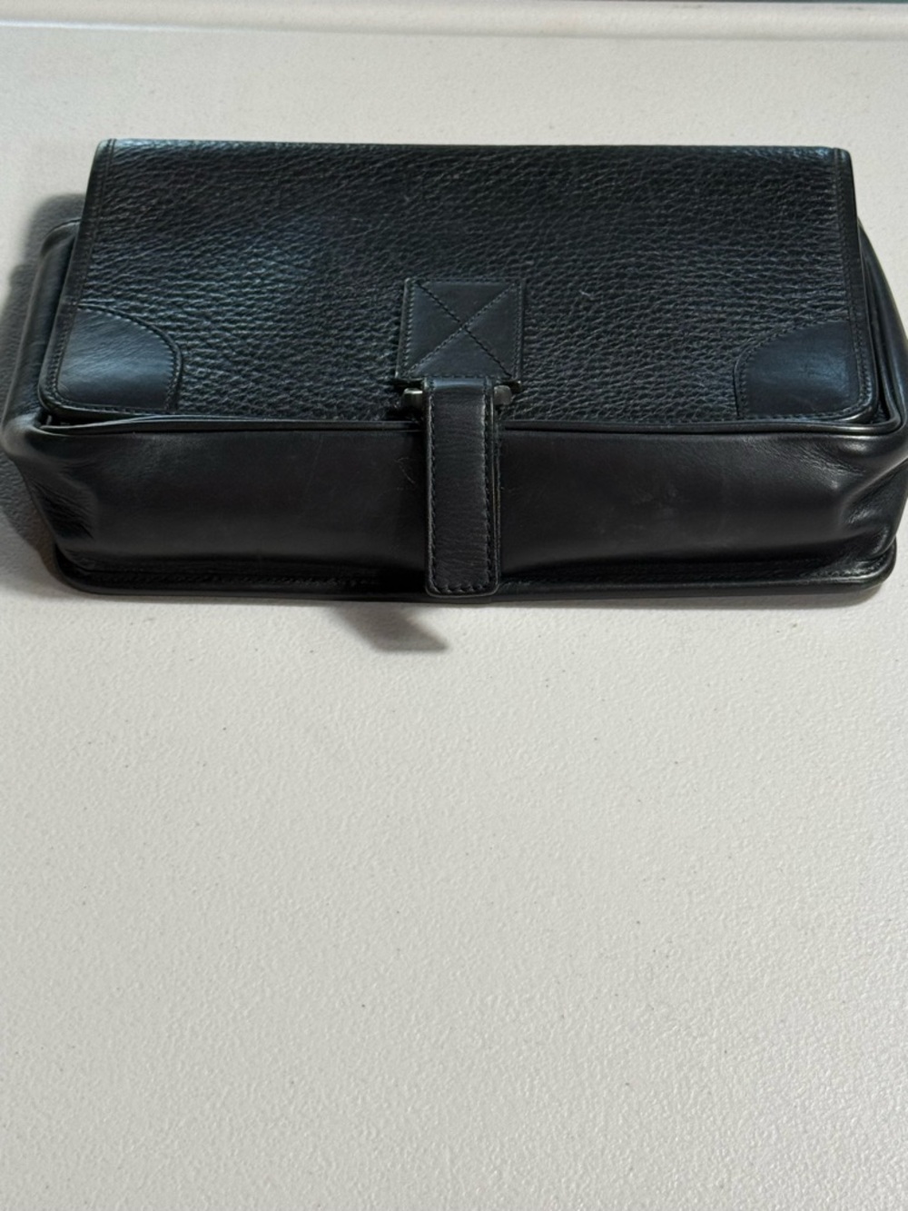 Salvatore‎ Ferragamo clutch bag black pebbled leather vintage foldover pouch - Picture 5 of 11